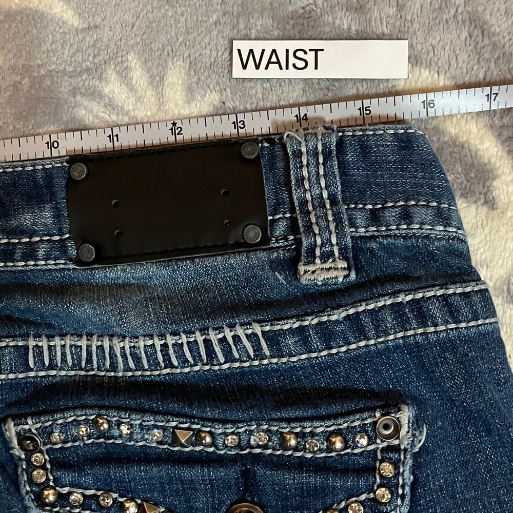 Rock and roll cowgirl denim bootcut jeans - embellished/ distressed W 29 - Picture 8 of 14